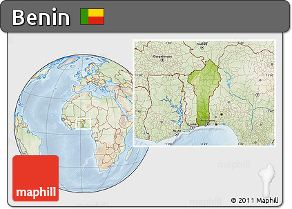 Physical Location Map of Benin, lighten