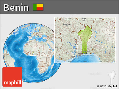 Physical Location Map of Benin, lighten, semi-desaturated, land only