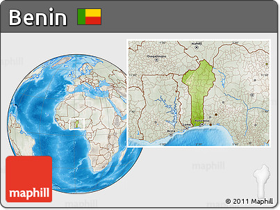 Physical Location Map of Benin, lighten, semi-desaturated, land only