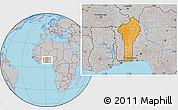 Political Location Map of Benin, gray outside