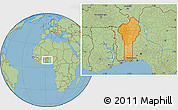 Political Location Map of Benin, savanna style outside