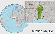 Satellite Location Map of Benin, gray outside