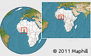 Satellite Location Map of Benin, highlighted continent, within the entire continent