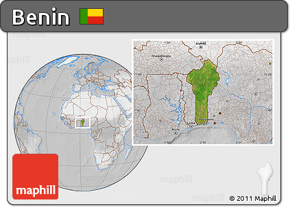 Satellite Location Map of Benin, lighten, desaturated