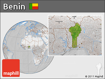 Satellite Location Map of Benin, lighten, desaturated