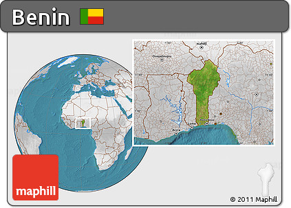 Satellite Location Map of Benin, lighten, desaturated, land only