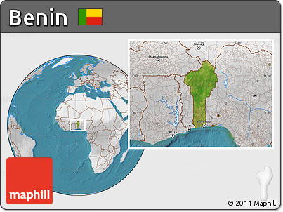 Satellite Location Map of Benin, lighten, desaturated, land only