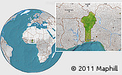 Satellite Location Map of Benin, lighten, desaturated, land only