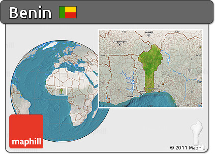 Satellite Location Map of Benin, lighten, semi-desaturated, land only