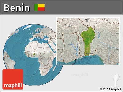 Satellite Location Map of Benin, lighten, semi-desaturated, land only