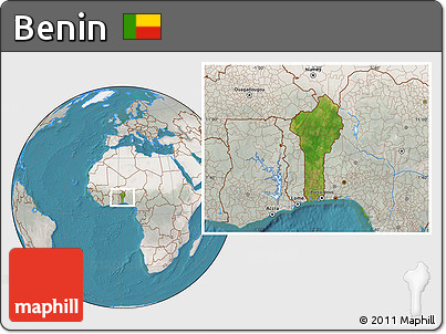 Satellite Location Map of Benin, lighten, semi-desaturated, land only