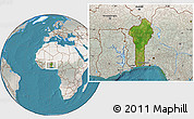 Satellite Location Map of Benin, lighten, semi-desaturated, land only