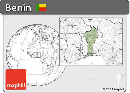 Savanna Style Location Map of Benin, blank outside, hill shading inside