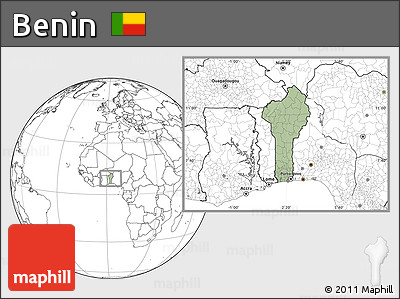 Savanna Style Location Map of Benin, blank outside, hill shading inside