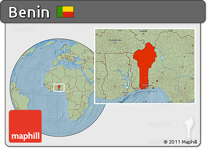 Savanna Style Location Map of Benin, hill shading