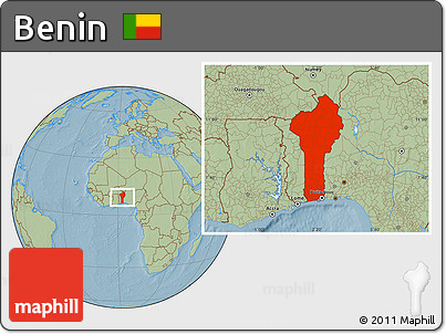 Savanna Style Location Map of Benin, hill shading