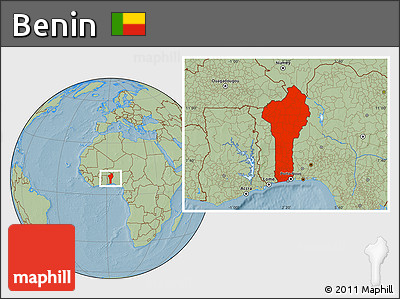 Savanna Style Location Map of Benin, hill shading