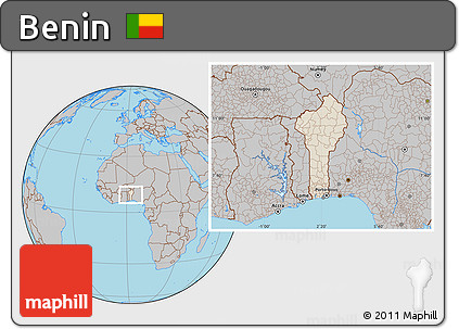 Shaded Relief Location Map of Benin, gray outside