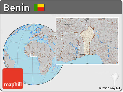 Shaded Relief Location Map of Benin, gray outside