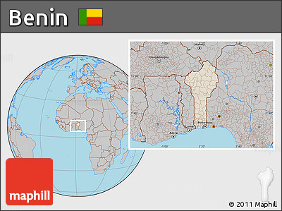 Shaded Relief Location Map of Benin, gray outside