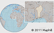 Shaded Relief Location Map of Benin, gray outside, hill shading