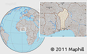 Shaded Relief Location Map of Benin, gray outside