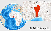 Shaded Relief Location Map of Benin, highlighted continent