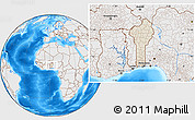 Shaded Relief Location Map of Benin, lighten, desaturated, land only
