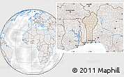 Shaded Relief Location Map of Benin, lighten, desaturated