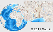 Shaded Relief Location Map of Benin, lighten, land only