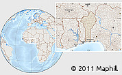 Shaded Relief Location Map of Benin, lighten