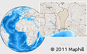 Shaded Relief Location Map of Benin, lighten, semi-desaturated, land only