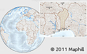 Shaded Relief Location Map of Benin, lighten, semi-desaturated