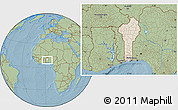 Shaded Relief Location Map of Benin, savanna style outside, hill shading