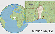 Shaded Relief Location Map of Benin, savanna style outside