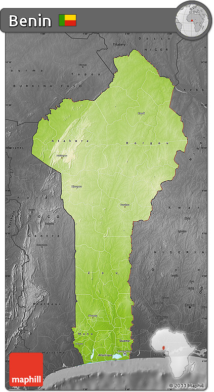 Physical Map of Benin, darken, desaturated