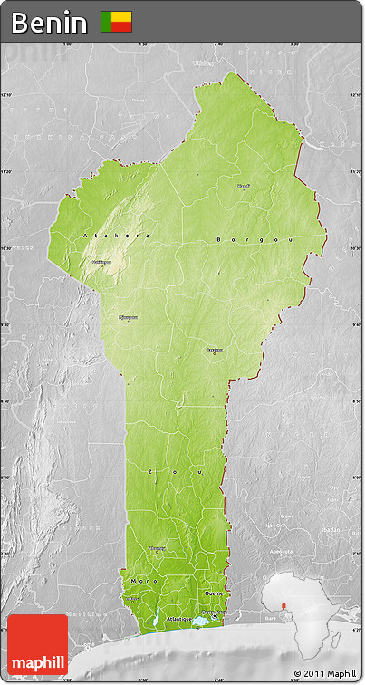 Physical Map of Benin, lighten, desaturated