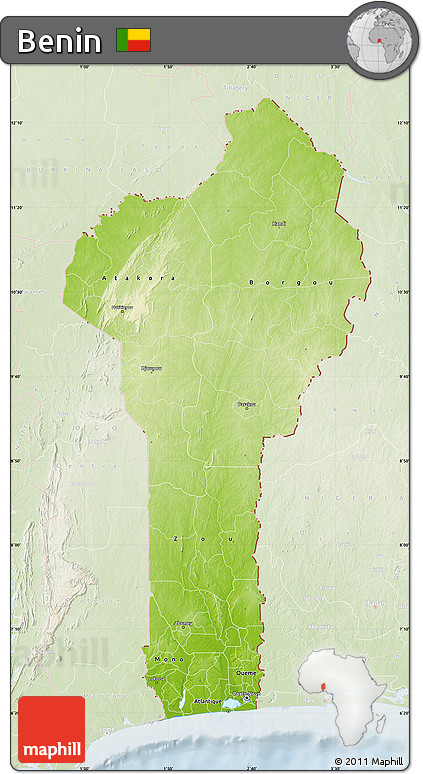 Physical Map of Benin, lighten