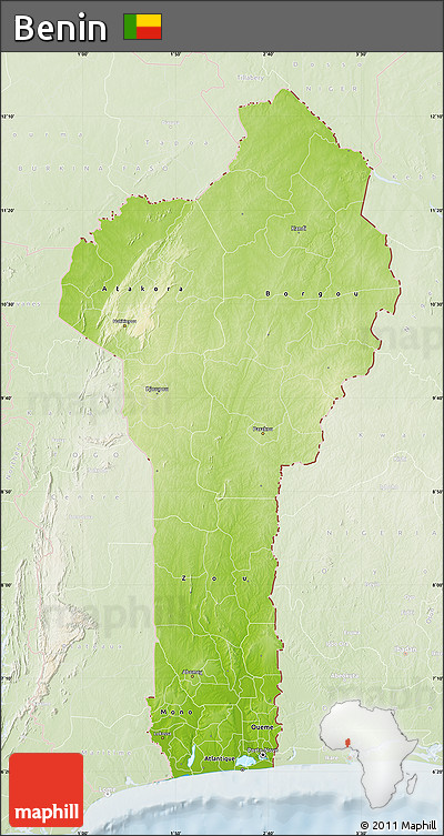 Physical Map of Benin, lighten
