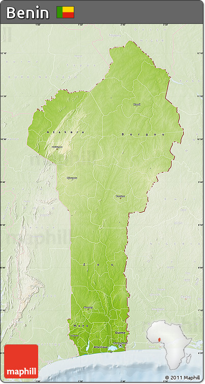 Physical Map of Benin, lighten