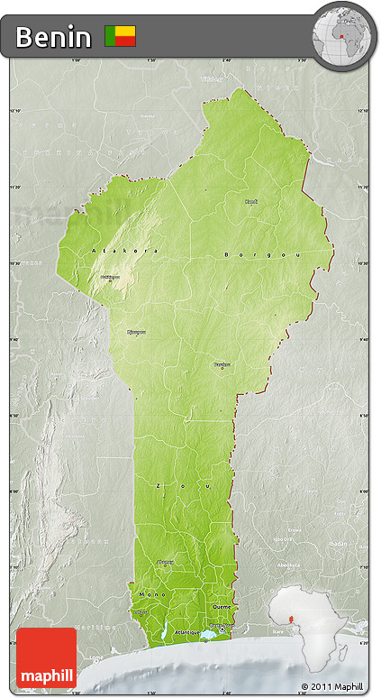 Physical Map of Benin, lighten, semi-desaturated
