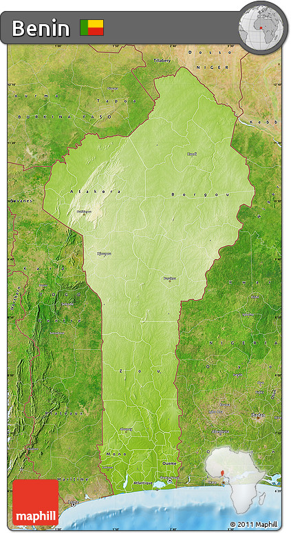 Physical Map of Benin, satellite outside, shaded relief sea
