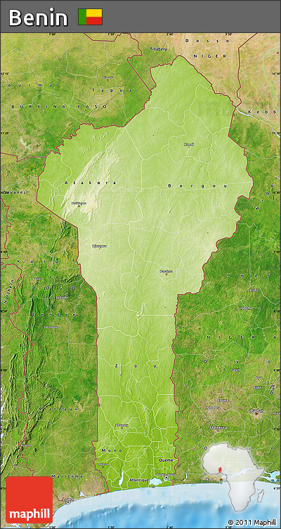 Physical Map of Benin, satellite outside, shaded relief sea