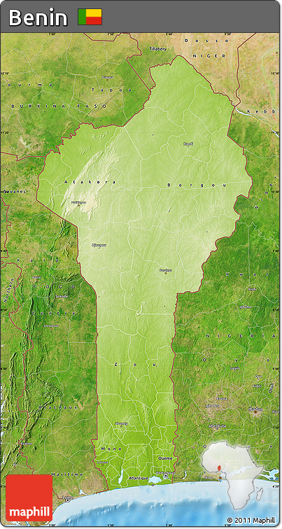 Physical Map of Benin, satellite outside, shaded relief sea