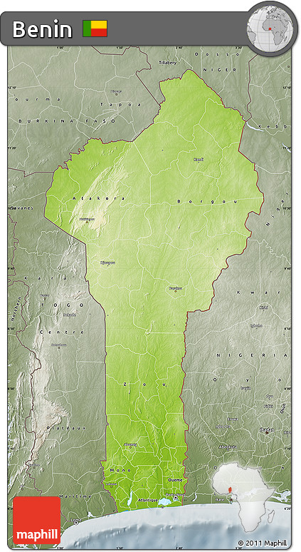 Physical Map of Benin, semi-desaturated