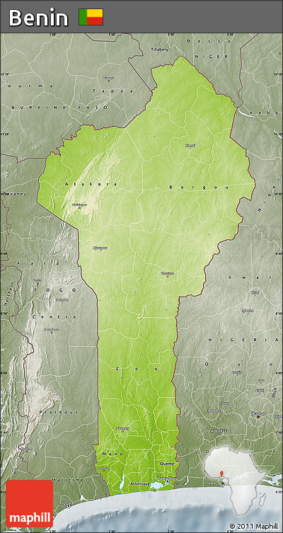 Physical Map of Benin, semi-desaturated
