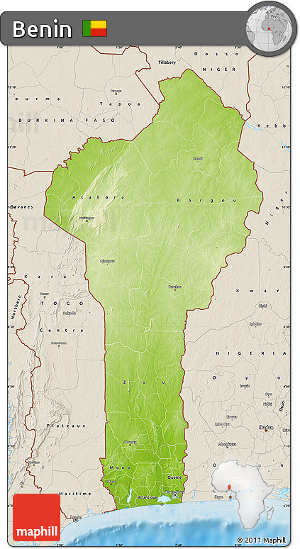 Physical Map of Benin, shaded relief outside