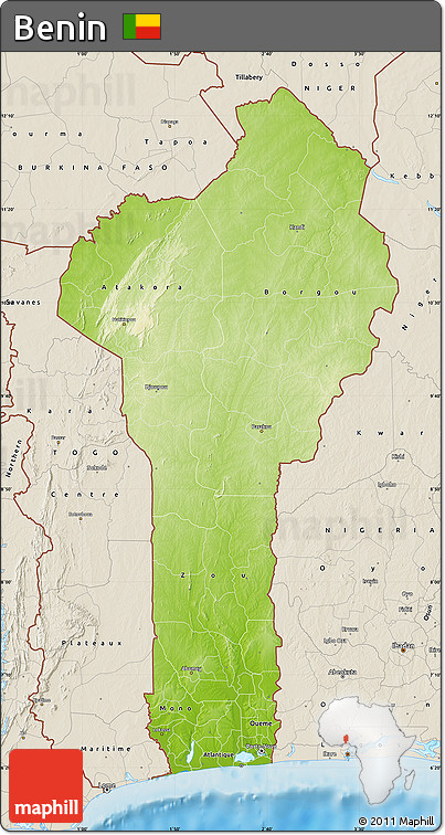 Physical Map of Benin, shaded relief outside