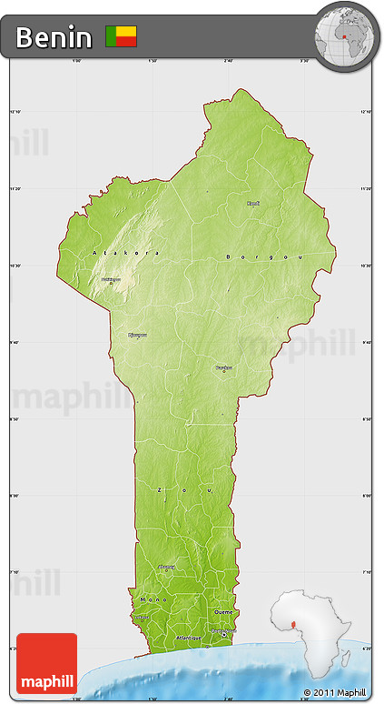 Physical Map of Benin, single color outside
