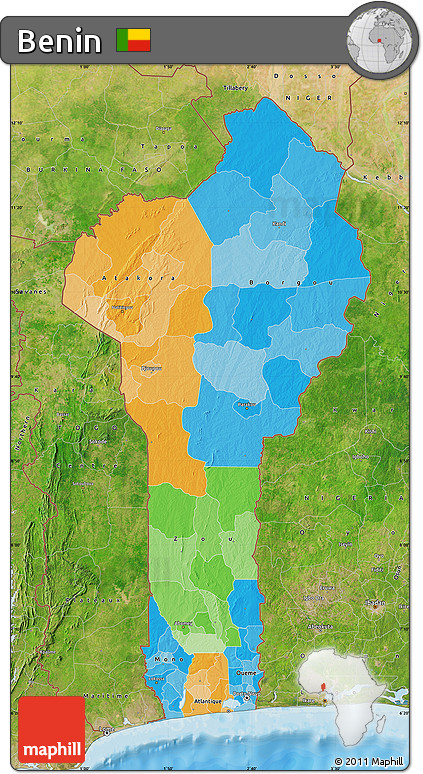 Political Map of Benin, satellite outside, bathymetry sea